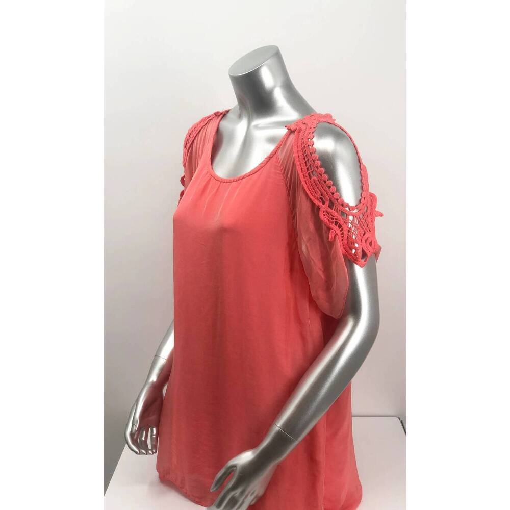 NEW M MADE IN ITALY women's casey crochet split short sleeve flowy top in coral